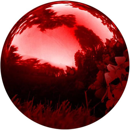 40cm/16inch Diameter Gazing Globe Mirror Ball,Red Stainless Steel Polished Reflective Smooth Garden Sphere,Colorful and Shiny Addition to Any Garden or Home