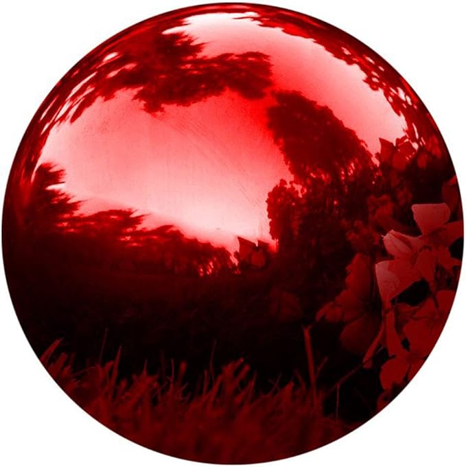 25 cm/10 inch Garden Sphere Mirror Gazing Ball,Red Stainless Steel Polished Reflective Smooth Hollow Globe Ball,Durable Colorful and Shiny Decorations Addition to Garden Patio Yard Home