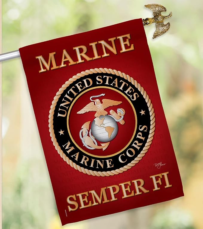 Breeze Decor HS108057-BO-02 Marine Corps Americana Military Decorative Vertical House Flag Set, 28"x 40" w/Flagpole, Multi-Color