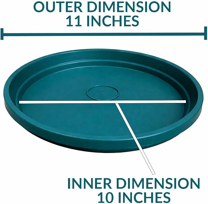 10 Inch Plant Pot Tray USA Made – Durable Plastic Flower Pot Saucer – Plant Water Catcher for Indoor Outdoor Garden (6, Mineral Teal)