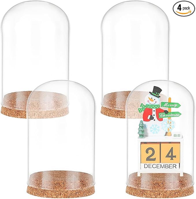 PandaHall 4pcs Glass Cloche Dome Glass Display Bottle Bell Jar with Cork Base Dome Cover Decorative Jars Display Case for Flower Storage Home Christmas Party Decoration 3.15x4.72inch