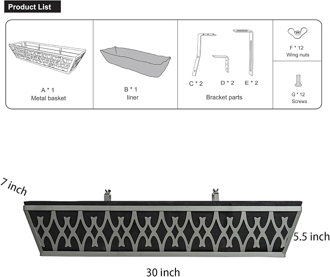 2 Pack 30 Inch Window Boxes Planters Railing Planter Box with Adjustable Brackets & Non-Woven Fabric Plant Grow Bags Deck Railing Planter Boxes Balcony Hanging Flower Box for Outdoor Plants