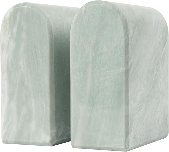 Marble Bookends for Shelves, Decorative Book Ends, 13lbs Heavy-Duty Marble Book Holders, Stone Bookshelf Decor, Light Green