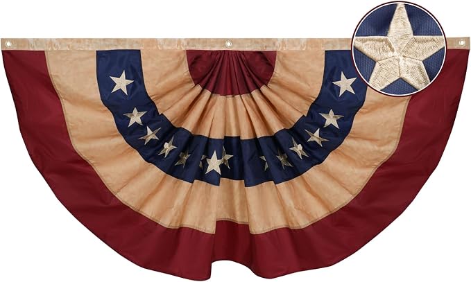 Vintage American Bunting Flag 3x6 ft for 250th Anniversary, Tea Stained US Bunting Flags Outside, Heavy Duty Polyester Vintage Historical Pleated Patriotic Bunting Banner