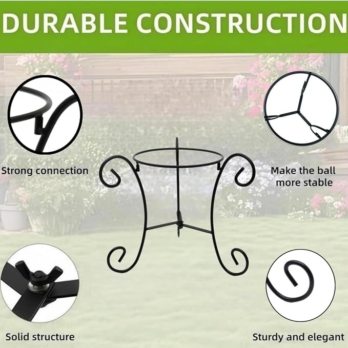 SAVENNA 10" Gazing Ball Stand, Metal Gazing Globe Stand for 8-12 Inch Garden Gazing Globe, Outdoor Décor Garden Yard Accessories, Black