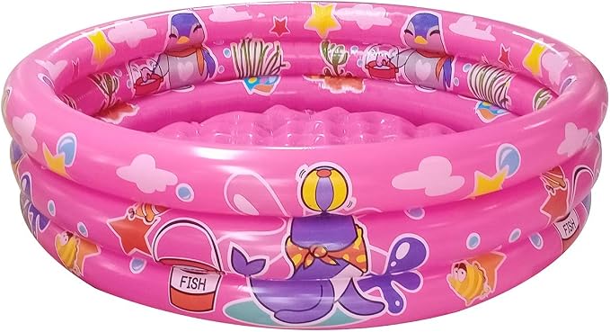 Big Summer 3 Rings Kiddie Pool, 48”X12”, Kids Swimming Pool, Inflatable Baby Ball Pit Pool, Small Infant Pool (Pink)