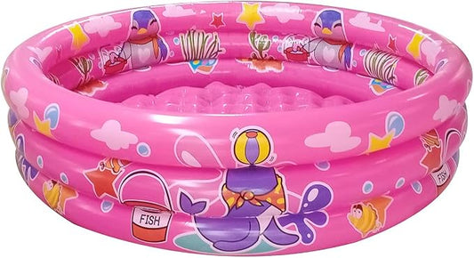 Big Summer 3 Rings Kiddie Pool, 48”X12”, Kids Swimming Pool, Inflatable Baby Ball Pit Pool, Small Infant Pool (Pink)