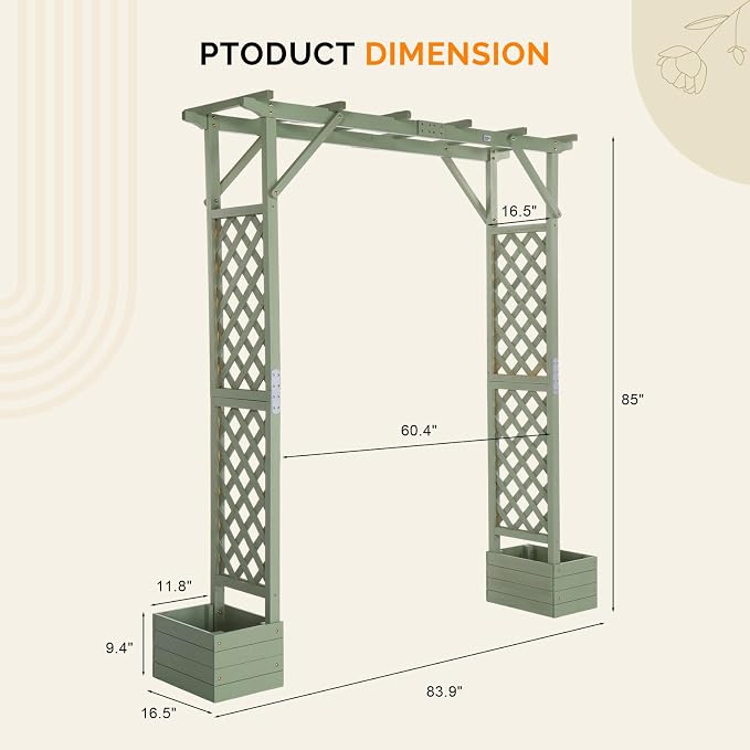 VINGLI Wooden Garden Arbor with Planter, Wedding Arch for Ceremony, Wood Garden Arbour Trellis for Plant Climbing, Pergola for Garden Backyard, Lawn, Outdoor (Olive Green)