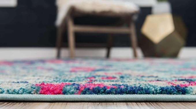 Unique Loom Jardin Collection Colorful, Vibrant, Abstract, Modern Area Rug (2' 7 x 10' 0 Runner, Blue/ Pink)