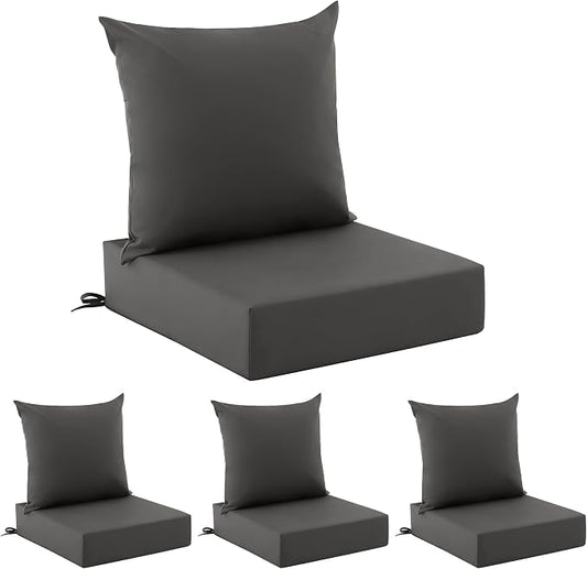 Outdoor Cushions for Patio Furniture, Outdoor Seat Cushion Set 24 x 24 x 5.75 in, Waterproof & Fade Resistant Outdoor Chair Cushions, Patio Cushion with Removable Cover, Set of 4, Dark Grey