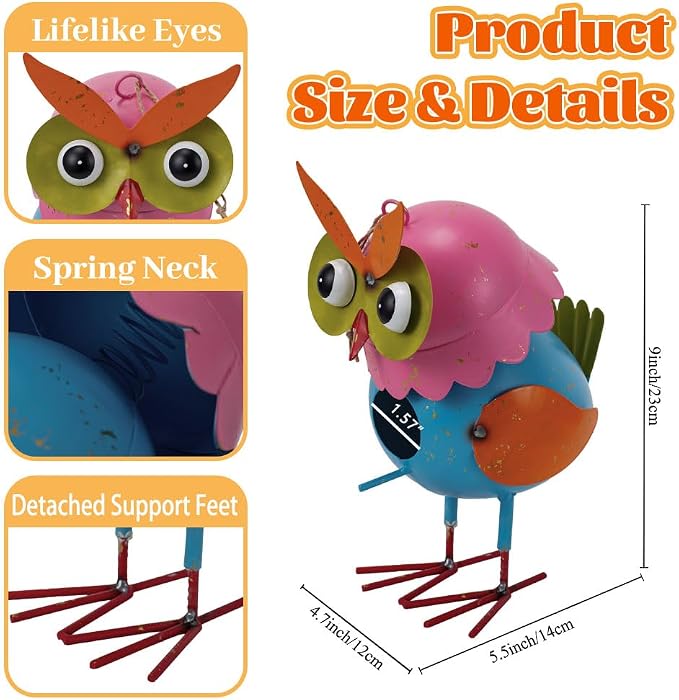 Metal Owl Garden Statues Yard Art Animal Figurines | Hanging Birdhouse Owl Figure Outdoor Decor Yard Decoration Lawn Ornaments Decorative Bird House for Outside
