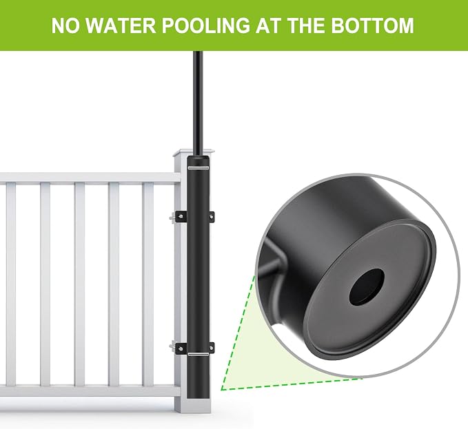 Dolibest Heavy Duty Patio Umbrella Holder, Steel Deck Clamp Holder up to 2'' Poles, Deck Mount Umbrella Holder, Space Saving Design, Attaches to Railing Max Width 4 inch, Easy Installation