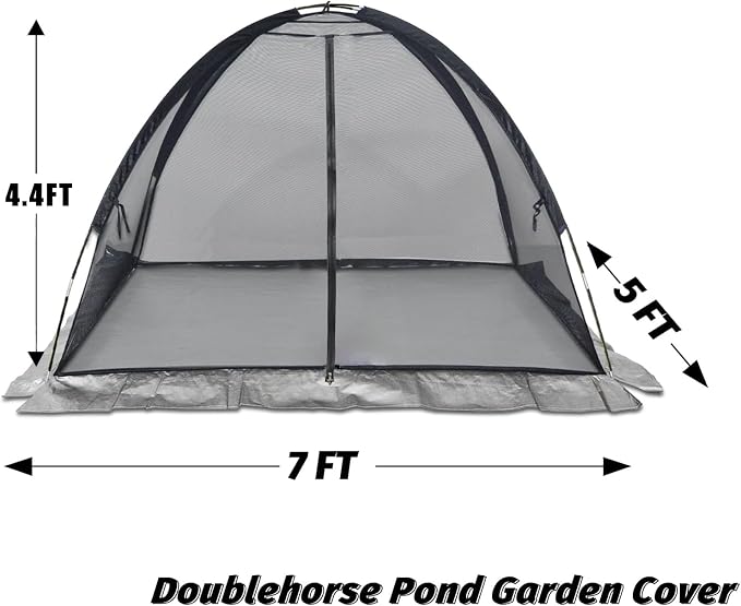 Doublehorse Pond Cover Net: Large 5 x 7 FT Heavy-Duty Dome Nylon Mesh for Outdoor Fish Koi Garden Winter Protection from Leaves & Debris Netting Plant Covering Tent with Zipper Stakes