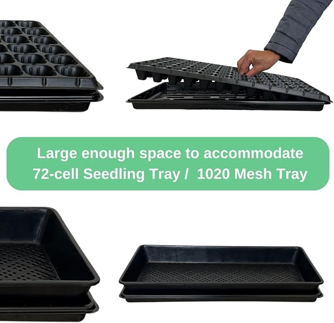 Shallow 1020 Nursery Flat Trays -10 Pack, 1.8" Height, Specialized for Holding 72-Cell Plug Seedling Trays, No Holes, Ideal for Seed Starting and Planting