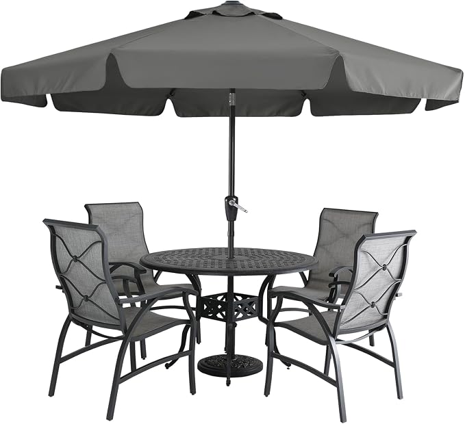 MASTERCANOPY 9ft Patio Umbrella with Valance, Crank and Tilt – 8 Ribs Outdoor Market Umbrella, UV/Fade Resistant, Waterproof Canopy with Wind Vent for Garden, Deck, Backyard, Pool (Dark Gray)