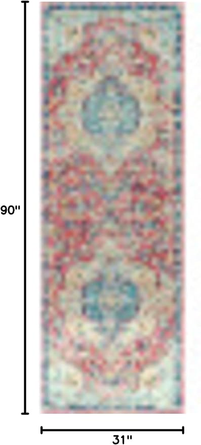 Livabliss Area Rugs - 3x7 Romaine Vintage Boho Rose Navy Sky Blue Runner Area Rug for Living Room Bedroom - Floral Medallion Stain Resistant Carpet for Kitchen, Nursery, Office (2'7" x 7'6", Runner)