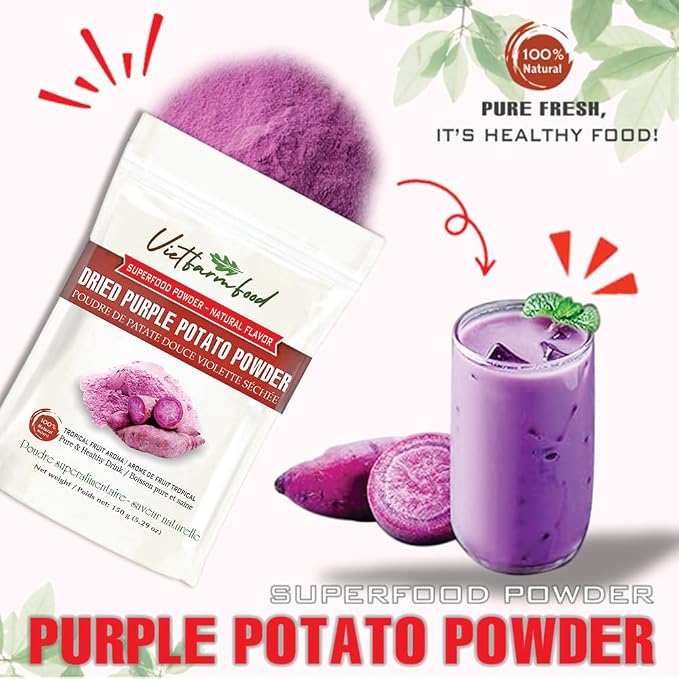 PURPLE POTATO POWDER 5.29 oz (150g) VIETFARMFOOD: Pure freeze-dried vegetable powder, made from real vegetables with no added sugar - Perfect for daily nutrition to keep your body full of vitality