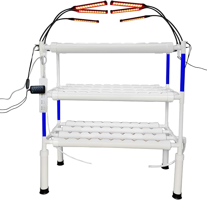 Upgraded Hydroponics Growing System with LED Grow Lights,108 Plant Sites,3 Layers Food-Grade PVC-U Pipes Hydroponic Grow Kit