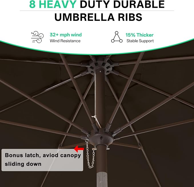 ABCCANOPY 9ft Scalloped Patio Umbrella, Outdoor Table Umbrella with Tilt and Crank, Fiberglass Ribs Deck Umbrella for Patio, Pool, Garden, Picnic (Brown)