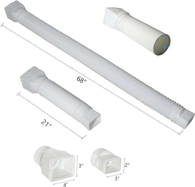 plusgutter White-2pack Rain Gutter Downspout Extensions Flexible, Drain Downspout Extender,Down Spout Drain Extender, Gutter Connector Rainwater Drainage,Extendable from 21 to 68 Inches