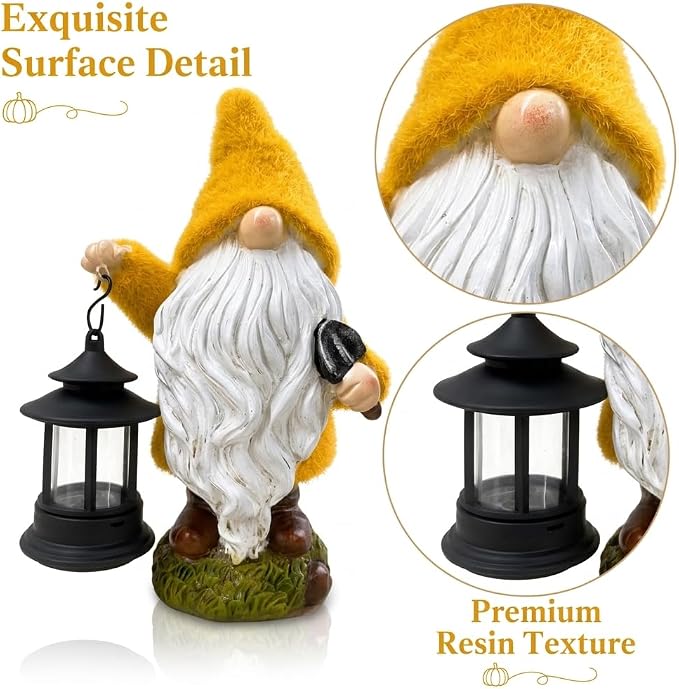 TERESA'S COLLECTIONS Fall Outdoor Decor, Fall Gnome Decor, Autumn Garden Gnomes Holding Lantern with Solar Lights,Waterproof Resin Outdoor Fall Decor, Fall Gifts Outdoor/Indoor,8"