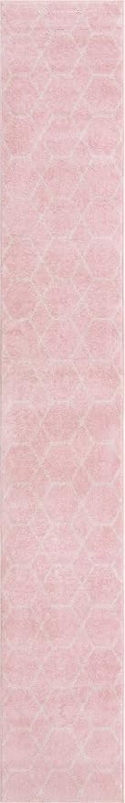 Unique Loom Trellis Frieze Collection Area Rug - Geometric (2' x 13' 1" Runner Light Pink/Ivory)