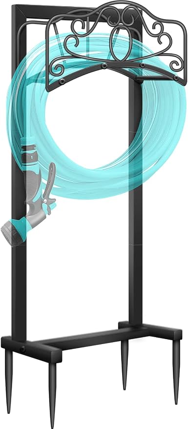 Garden Hose Holder -Upgraded Hose Holder Holds,Freestanding Heavy Duty Hose Hanger,Sturdy Hose Stand and Hose Storage for Lawn & Yard,Black(Butterfly-Style)