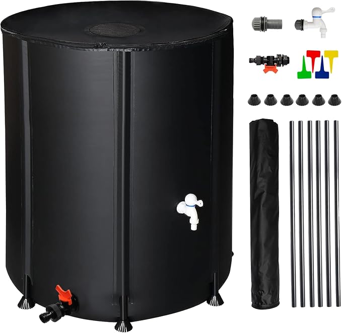 Collapsible Rain Barrel, 132 Gallon Portable Rainwater Collection System, Rain Catcher Barrel, Water Storage Tank with Two Spigots and Overflow Kit, Rain Water Barrel Collector for Garden, Black