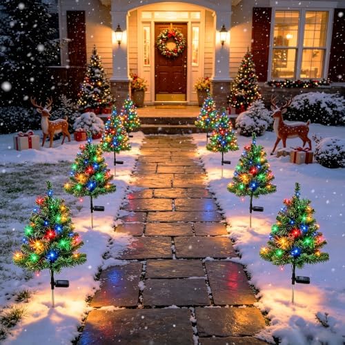 2 Pack Solar Christmas Tree Outdoor,Xmas Decorations with Colorful Lights - Image 4