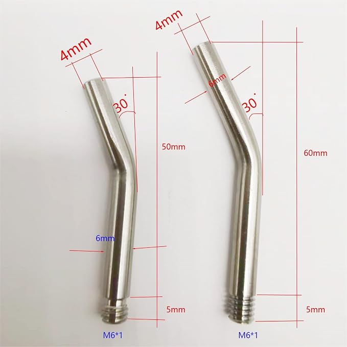 20 Pieces M6*1 Thread 304 Stainless Steel Bent Nozzle Extension Tubes40mm50mm 10 Pieces Each, Suitable for Machine Tools and Machining Centers