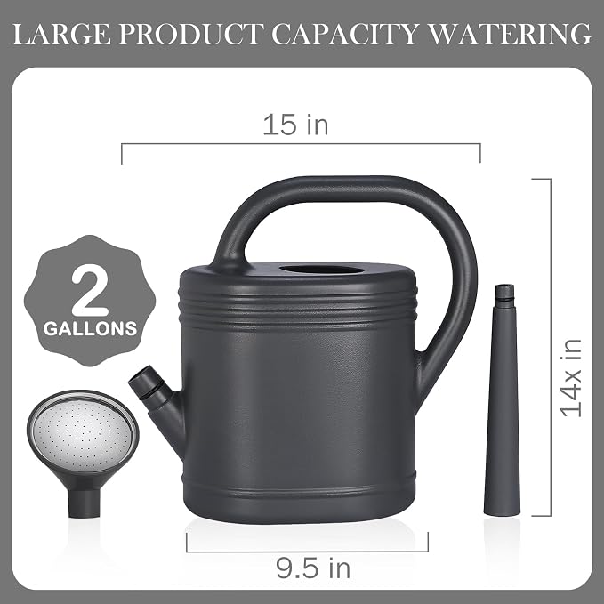 2 Gallon Watering Can for Indoor Plants, Garden Watering Cans for Outdoor Plant House Flower, Modern Plant Watering Can Large Long Spout with Sprinkler Head