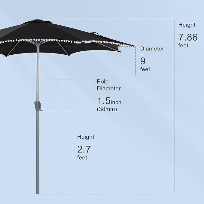 Tempera Patio Umbrellas Arc Edge Outdoor Table Market Umbrellas with Crank & Pust Button Tilt|Auto-Tilt, 8 Steel Ribs, High Color-Fastness Canopy