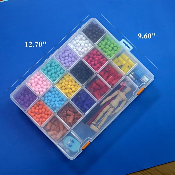 2 Pack Fixed 21 Grids Large Clear Plastic Storage Box, Transparent Organizer Container Case for Small Parts, Bead, Button, Jewelry, Diamond, Craft Supplies,Sewing Kit, DIY Accessories