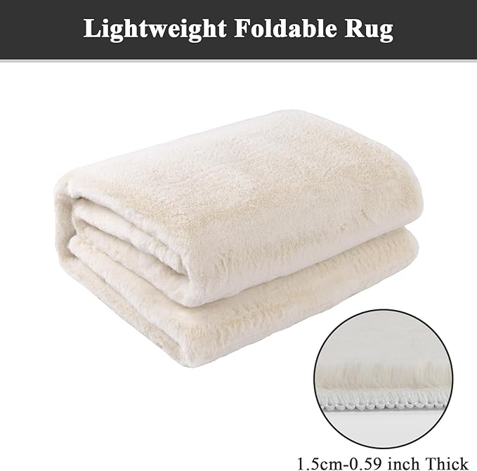 SHACOS Ultra Soft 6x9 Faux Rabbit Fur Area Rugs for Living Room, Non Slip Washable Plain Solid Color Rugs Fluffy Cozy Floor Mats Modern Carpet for Bedroom Dining Room Kids Room Dorm, Cream