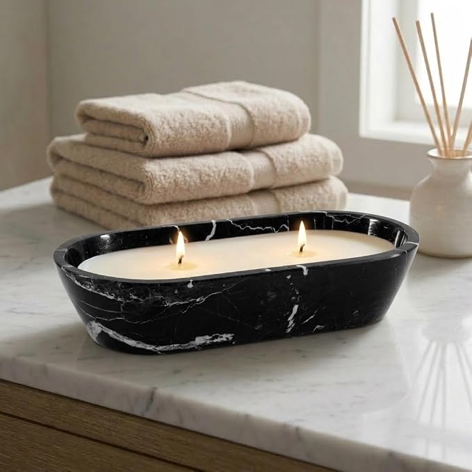 Radicaln Marble Dough Bowl 10" Inches Black Handmade Marble Bowl For Keys, Ideal Oval Bowl, Decorative Bowl and Candy Bowl For Entryway Table Décor