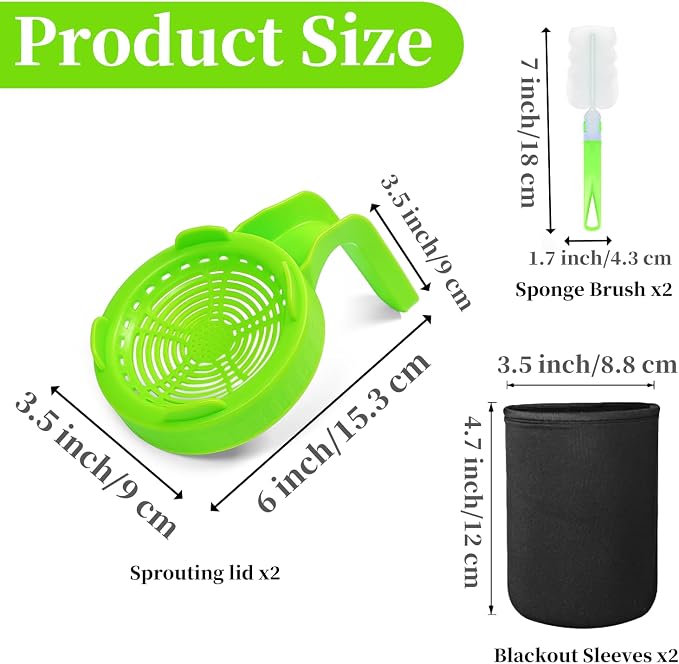 Mason Jar Sprouting Kit, Green, 6pcs, Wide Mouth Lids | Jars Not Included