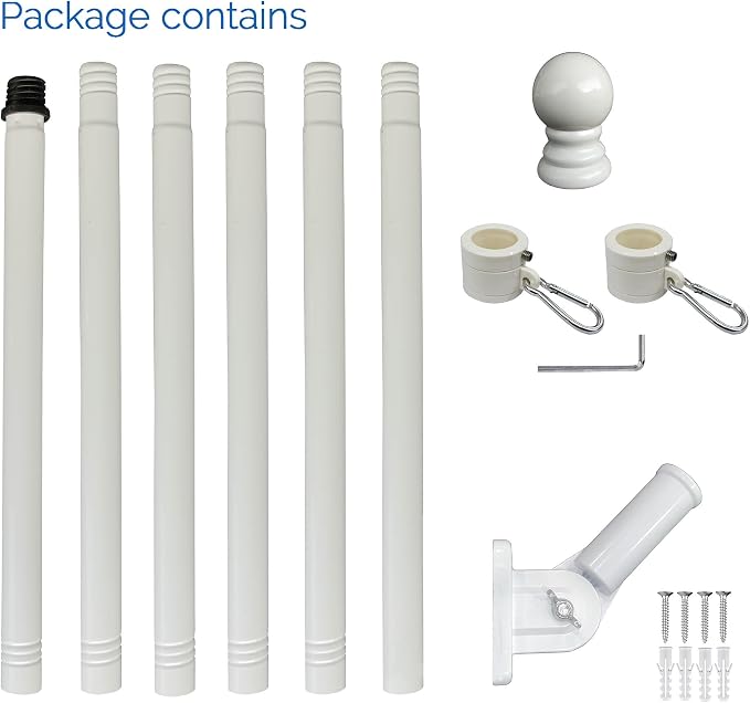 MTB Garden 6ft White Steel Flag Pole and Holder, 1 inch Flag Pole for Outside House Porch Flagpole Mount