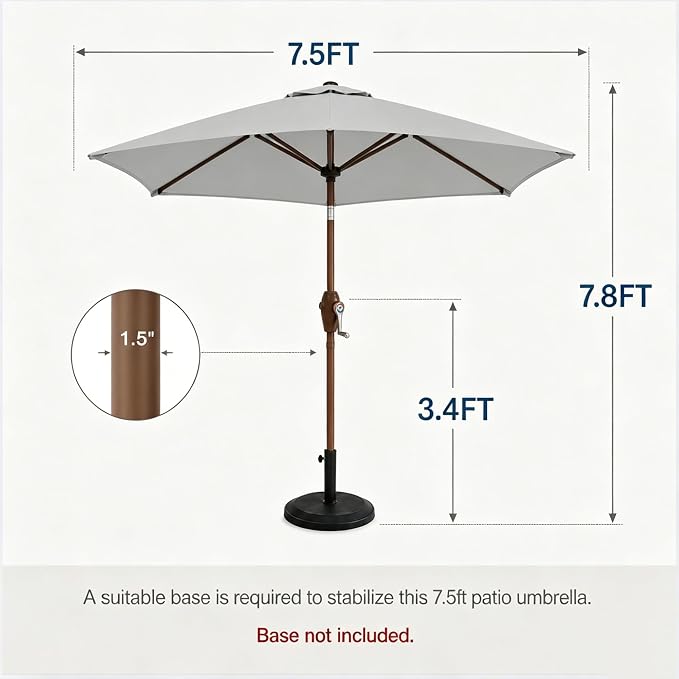 7.5ft Patio Umbrella, Outdoor Table Market Umbrella with Smooth Crank Lift, 6 Windproof Fiberglass Ribs, UPF50+ UV Protection for Deck, Pool, Garden and Backyard