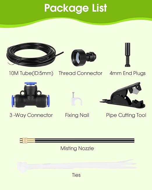 Misters for Outside Patio 32.8Ft (10M) Outdoor Water Misting Cooling System Backyard Mist Kit with 360 ° Adjustable Brass Mist Nozzles & Brass Adapter(3/4'') for Garden,Greenhouse,Fan,Pool,Porch