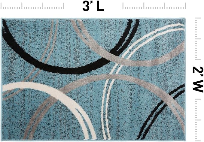 Rugshop Wavy Circles Modern Jute Backing Accent Area Rug Blue 2' x 3' | Rectangular, Size 2' x 3', Living Room, Bedroom, Dining Room, Home Office, Kitchen, Entryway, Hallway, Nursery, Kids Room