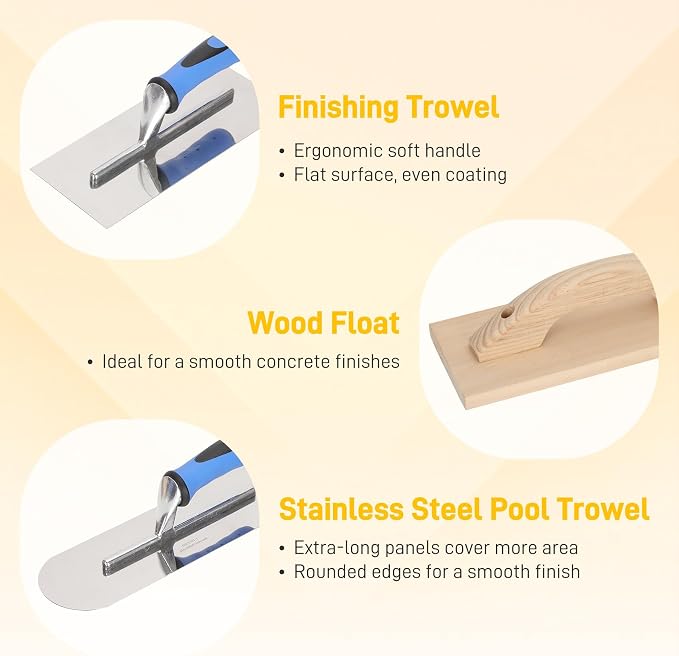 10pcs Concrete Trowel Tool Set,Professional Masonry Hand Tool Kit Includes Finishing Trowel,Pool Trowel,Wood Float,Gauging Trowel,Concrete Edger, Groover,Wire Twister Tool, Gloves and Tool Bag