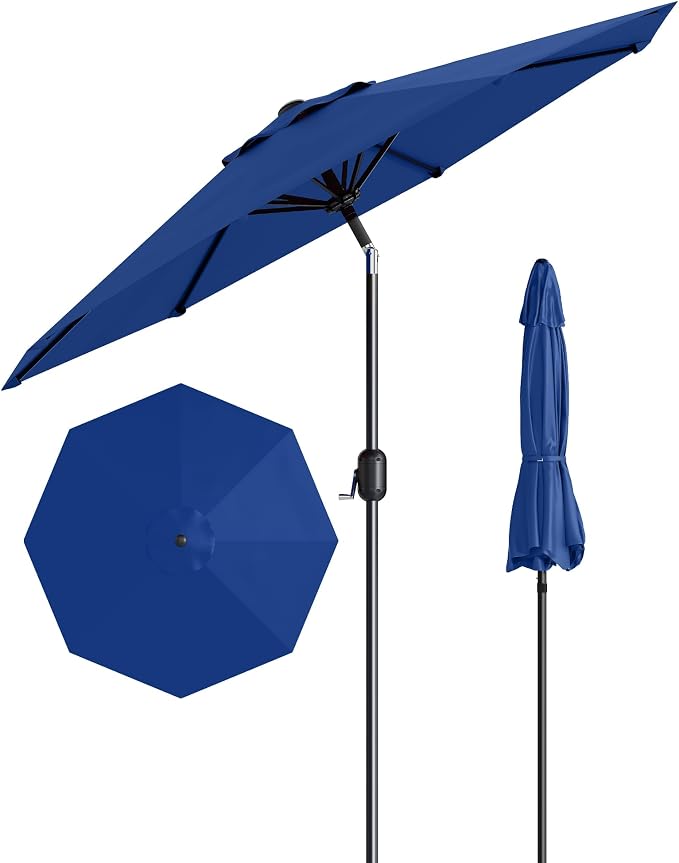 10FT Patio Umbrella Outdoor, Market Umbrella, Table Umbrella with Push Button Tilt and Crank, 8 Sturdy Ribs UV Protection Waterproof for Garden, Pool, Deck, Backyard (Navy Blue)