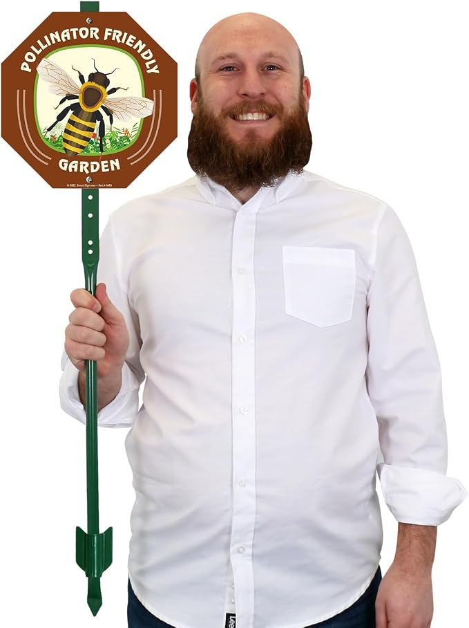 SmartSign 10 x 10 inch Pollinator Friendly Garden Sign & Stake Kit, 40 mil Laminated Rustproof Aluminum, 3 foot Stake, Set of 1, For Yard, Lawn