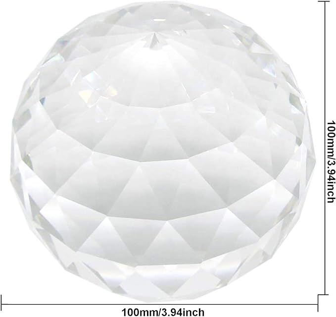Clear Glass Crystal Ball Prism Suncatcher Rainbow Maker, Sphere Faceted Gazing Ball for Window, Feng Shui, Home Office Garden Decoration(100mm/3.94inch)