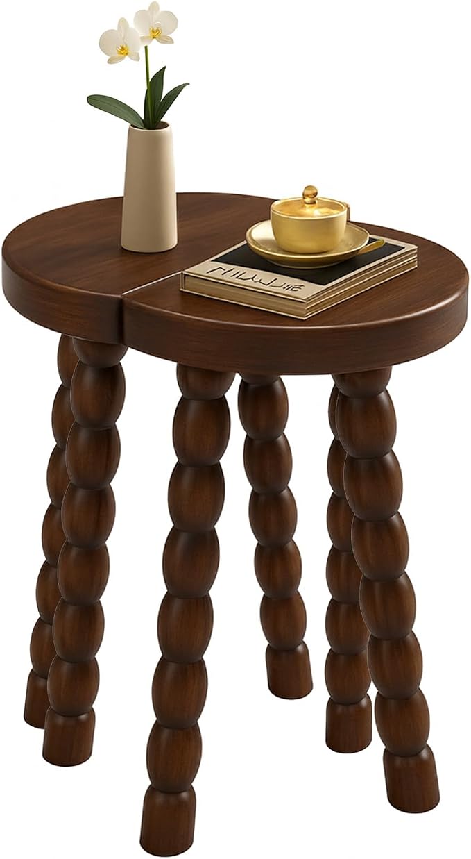 LitaEther 19.5" Wooden Bobbin Leg Side Table - Half Round Wooden Accent Stool for Bedroom, Hallway, Living Room, Sofa Side (2, Walnut)