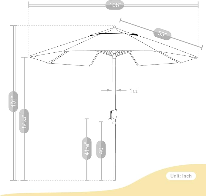 California Umbrella 9' Round Aluminum Outdoor Deck, Pool or Patio Umbrella, Crank Lift, Auto Tilt, Bronze Pole, Lemon Olefin