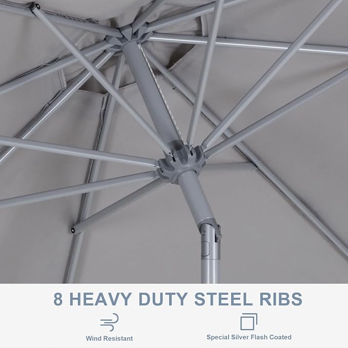 Tempera Patio Umbrellas Arc Edge Outdoor Table Market Umbrellas with Crank & Pust Button Tilt|Auto-Tilt, 8 Steel Ribs, High Color-Fastness Canopy