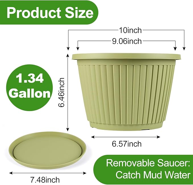 10-inch-Planters-for-Outdoor-Plant，Plastic Indoor Flower Pots with Drainage Holes & Saucer，4 Packs Decorative Garden Pots for Plant for Home Porch Decor
