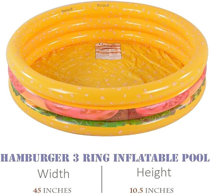 Kiddie Pool, Inflatable Pool for Kids, Ice Cream(Donut) and Hamburger 3 Ring Swimming Pool, Ideal Blow Up Pool in Summer, 45 Inches Inflatable Baby Pool