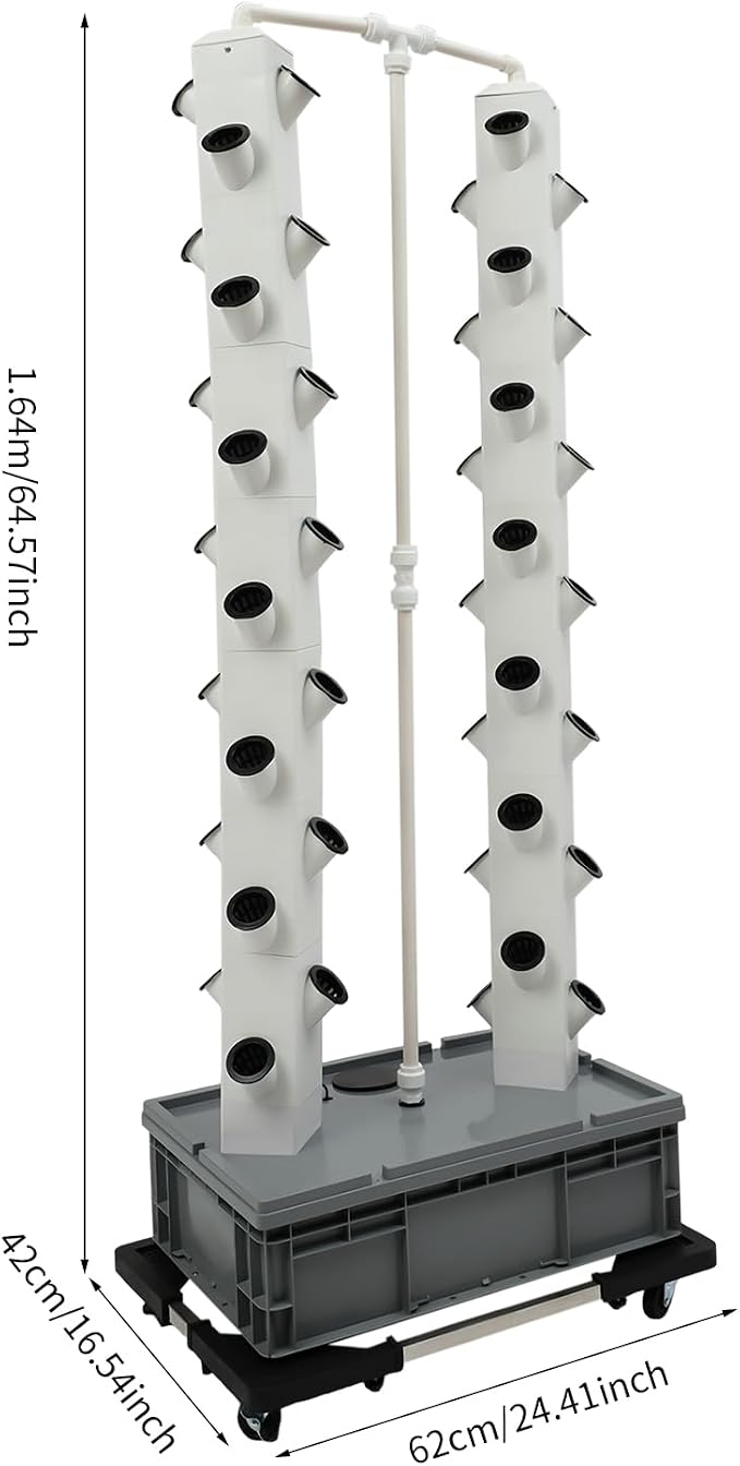 Hydroponics Growing System Kit 2 Tower 56 Pods Vertical Garden Tower Garden Growing System with Timer, Wheels, Indoor Hydroponic Planter for Vegetable, Fruit, Flower (Gray, 56 Pods)